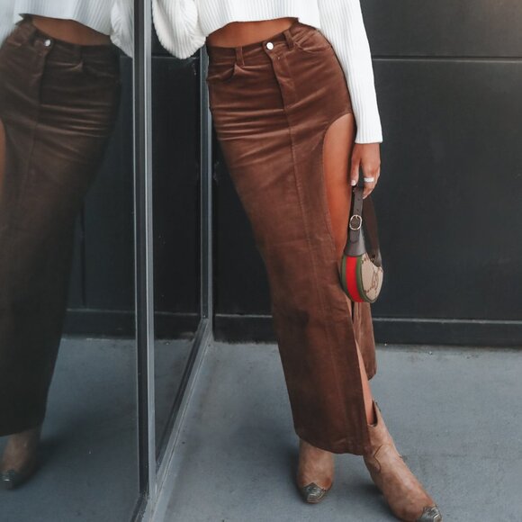 Amazing Lace Dresses & Skirts - AMAZING LACE Brown High Slit Maxi Skirt Size Medium